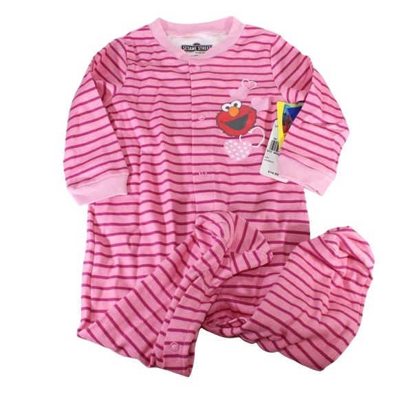 SESAME STREET Elmo Girl Sleeper Footie Pink Stripe Sears NWT - Picture 1 of 3